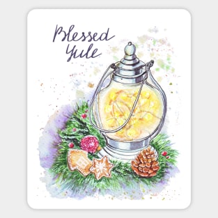 Blessed Yule: Watercolor winter solstice greeting Magnet